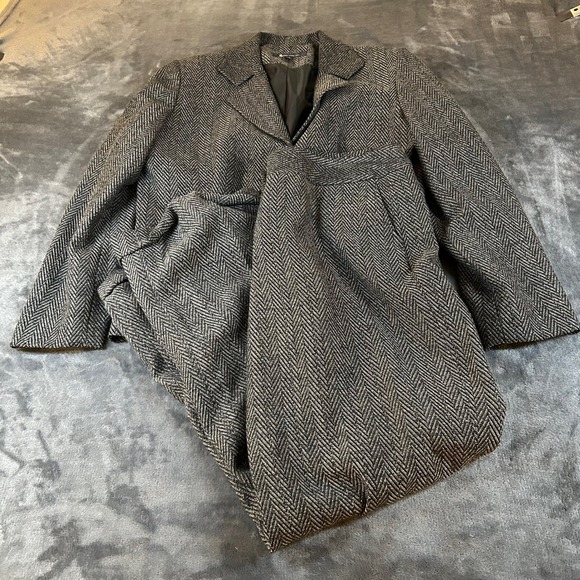 Larry Levine Herringbone Blazer & Pants Suit Set Women's Size 12 Gray Black - Picture 1 of 16